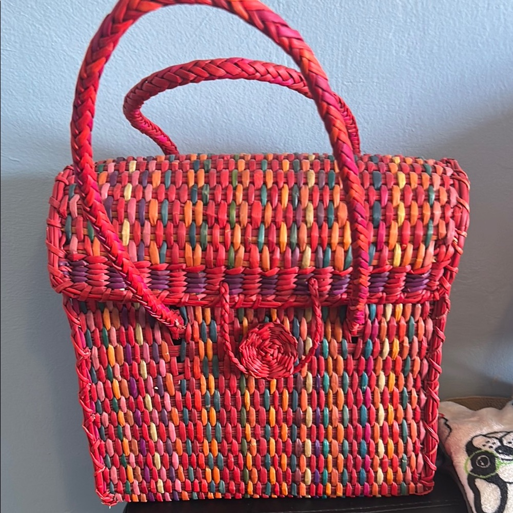 Pitusa Red and Orange Tote Bag with Geometric Design